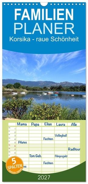 Produktbild: Familienplaner 2027 - Korsika - raue Sch&ouml;nheit mit 5 Spalten (Wandkalender, 21 x 45 cm) CALVENDO
