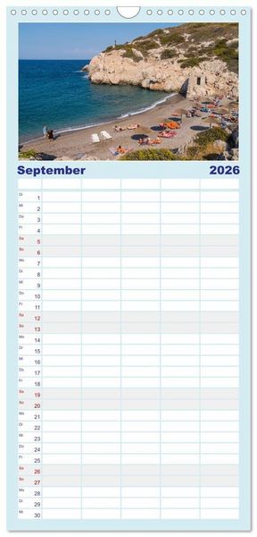 Produktbild: Familienplaner 2026 - Str&auml;nde der Insel Rhodos mit 5 Spalten (Wandkalender, 21 x 45 cm) CALVENDO