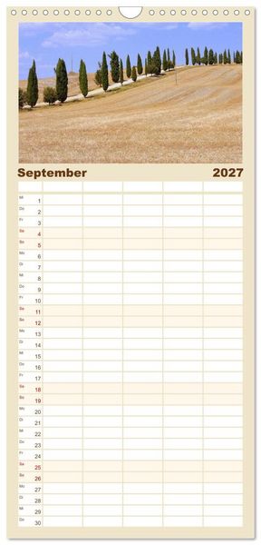 Produktbild: Familienplaner 2027 - Crete Senesi - Highlights einer einzigartigen Region mit 5 Spalten (Wandkalender, 21 x 45 cm) CALVENDO