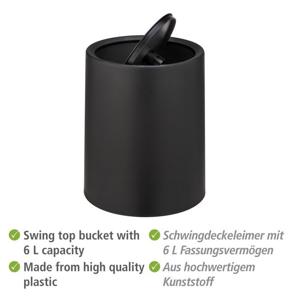 Produktbild: Schwingdeckeleimer Mod. Atri Schwarz, Fassungsverm&ouml;gen: 6 Liter