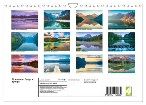 Produktbild: Alpenseen - Berge im Spiegel (Wandkalender 2027 DIN A4 quer), CALVENDO Monatskalender