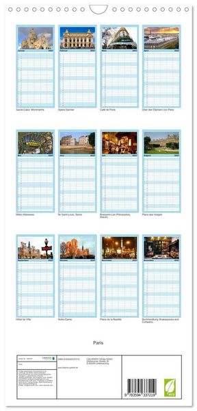 Produktbild: Familienplaner 2027 - Paris mit 5 Spalten (Wandkalender, 21 x 45 cm) CALVENDO