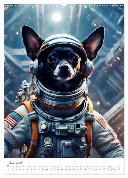 Produktbild: Chihuahua Adventure in Space (High Quality Premium Wall Calendar 2026 DIN A2 portrait),CALVENDO 12 Month Wall Calendar