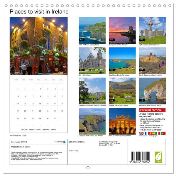 Produktbild: Places to visit in Ireland (Wall Calendar 2026 12 &times; 12 Inch) CALVENDO 12 Month Wall Calendar