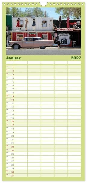 Produktbild: Familienplaner 2027 - Route 66 im S&uuml;dwesten mit 5 Spalten (Wandkalender, 21 x 45 cm) CALVENDO