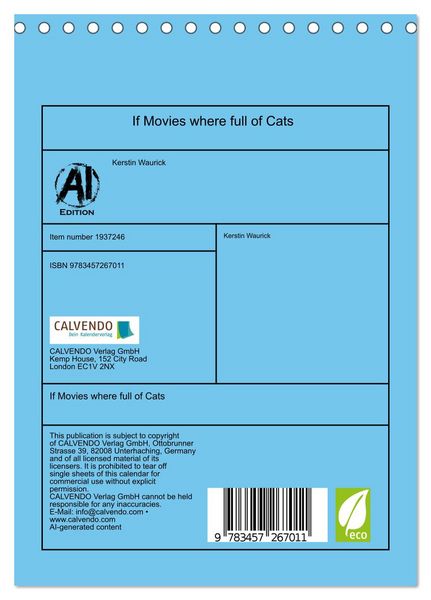 Produktbild: If Movies where full of Cats (Desk Calendar 2026 DIN A5 portrait), CALVENDO 12 Month DeskCalendar