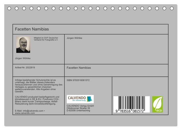 Produktbild: Facetten Namibias (Tischkalender 2026 DIN A5 quer), CALVENDO Monatskalender