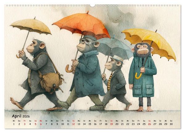 Produktbild: Verr&uuml;ckte Affenwelt (hochwertiger Premium Wandkalender 2026 DIN A2 quer), Kunstdruck in Hochglanz