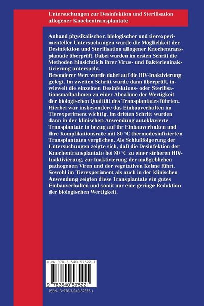 Produktbild: Untersuchungen zur Desinfektion und Sterilisation allogener Knochentransplantate