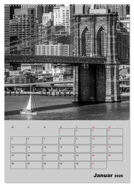 Produktbild: NEW YORK CITY Monochrome Stadtansichten (Wandkalender 2026 DIN A2 hoch), CALVENDO Monatskalender