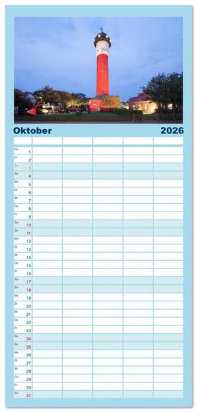 Produktbild: Familienplaner 2026 - Ostfriesische Inseln - Borkum, Norderney, Juist, Baltrum, Langeoog, Spiekeroog, Wangerooge mit 5 Spalten (Wandkalender, 21 x 45 cm) CALVENDO