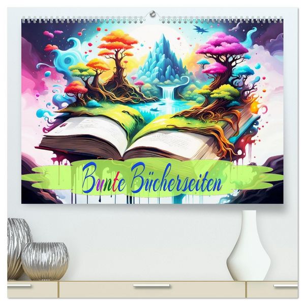 Produktbild: Bunte B&uuml;cherseiten (hochwertiger Premium Wandkalender 2026 DIN A2 quer), Kunstdruck in Hochglanz
