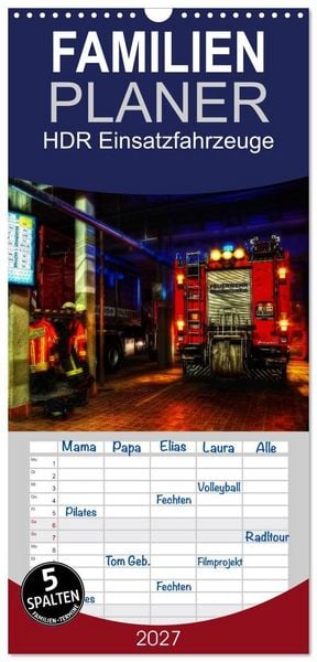 Produktbild: Familienplaner 2027 - HDR Einsatzfahrzeuge mit 5 Spalten (Wandkalender, 21 x 45 cm) CALVENDO