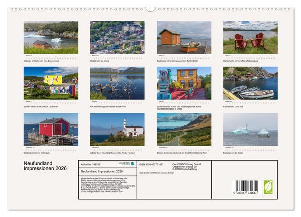 Produktbild: Neufundland Impressionen 2026 (hochwertiger Premium Wandkalender 2026 DIN A2 quer), Kunstdruck in Hochglanz