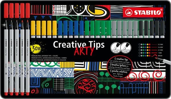 Produktbild: STABILO Filzstift & Fineliner Multi-Liner-Set - Creative Tips - ARTY, 30er Metalletui - CLASSIC