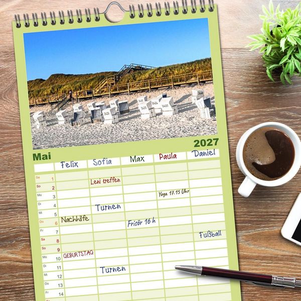 Produktbild: Familienplaner 2027 - SYLT D&uuml;nenwege mit 5 Spalten (Wandkalender, 21 x 45 cm) CALVENDO
