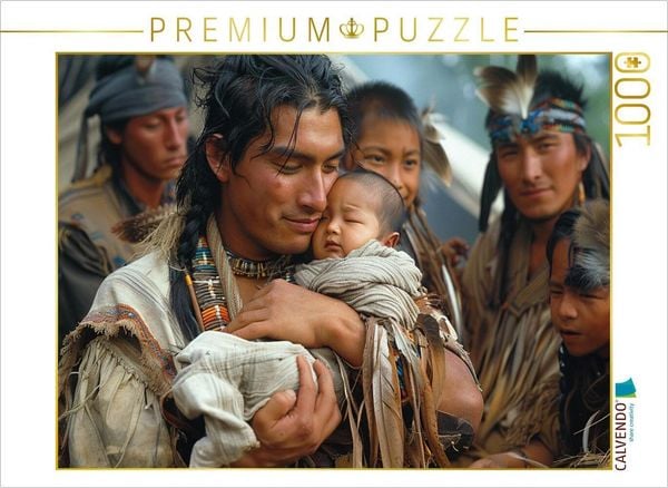 CALVENDO Puzzle Neue Generation - Indianer mit seinem Sohn | 1000 Teile Lege-Größe 64x48cm Foto-Puzzle für glückliche Stunden