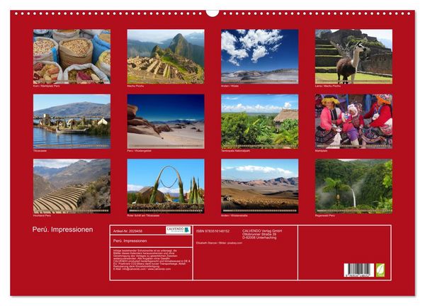 Produktbild: Per&uacute;. Impressionen (Wandkalender 2026 DIN A2 quer), CALVENDO Monatskalender