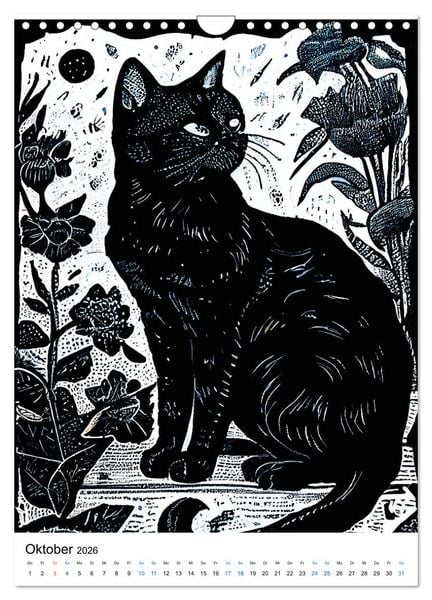Produktbild: Katzen Linolschnitt - Der Kalender mit kunstvollen Portr&auml;ts der Samtpfoten (Wandkalender 2026 DIN A4 hoch), CALVENDO Monatskalender
