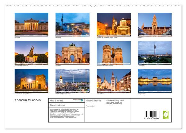 Produktbild: Abend in M&uuml;nchen (hochwertiger Premium Wandkalender 2026 DIN A2 quer), Kunstdruck in Hochglanz