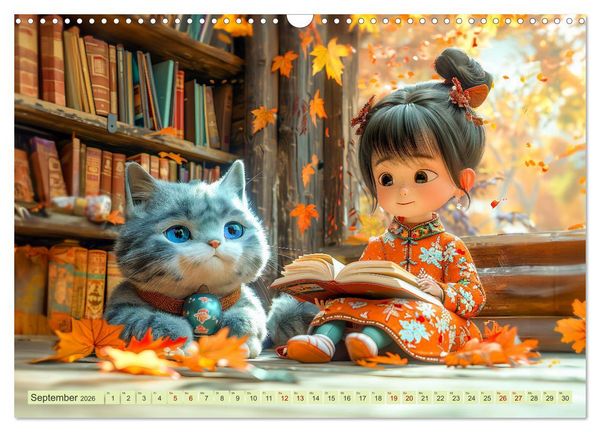 Produktbild: Lina und die Katzen - Magische Abenteuer in niedlichen Szenen (Wandkalender 2026 DIN A3 quer), CALVENDO Monatskalender
