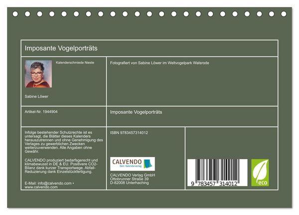 Produktbild: Imposante Vogelportr&auml;ts (Tischkalender 2026 DIN A5 quer), CALVENDO Monatskalender
