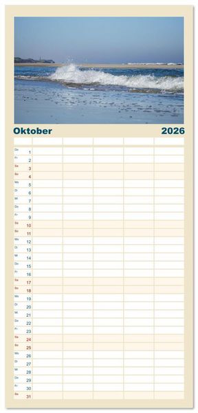 Produktbild: Familienplaner 2026 - Am Strand von Juist mit 5 Spalten (Wandkalender, 21 x 45 cm) CALVENDO