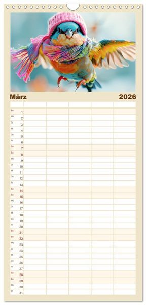 Produktbild: Familienplaner 2026 - Niedliche V&ouml;gel! Trendige Schnabelstars erobern die Modewelt mit 5 Spalten (Wandkalender, 21 x 45 cm) CALVENDO