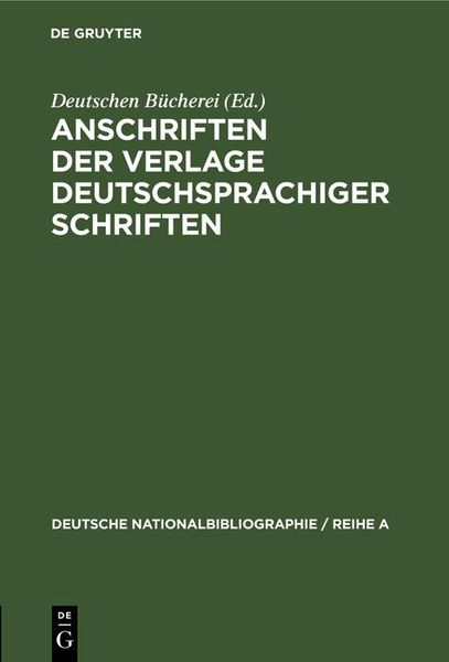 Produktbild: Anschriften der Verlage deutschsprachiger Schriften