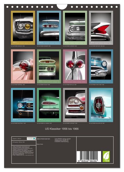 Produktbild: US Klassiker 1956 bis 1966 (Wandkalender 2026 DIN A4 hoch), CALVENDO Monatskalender