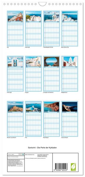 Produktbild: Familienplaner 2027 - Santorini - Die Perle der Kykladen mit 5 Spalten (Wandkalender, 21 x 45 cm) CALVENDO
