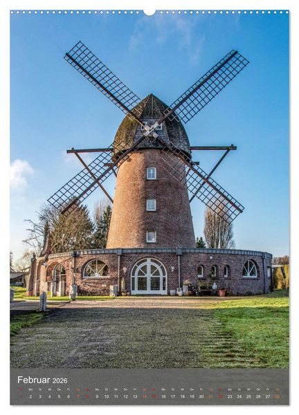 Produktbild: Windm&uuml;hlen mit Fl&uuml;gel am Niederrhein (Wandkalender 2026 DIN A2 hoch), CALVENDO Monatskalender
