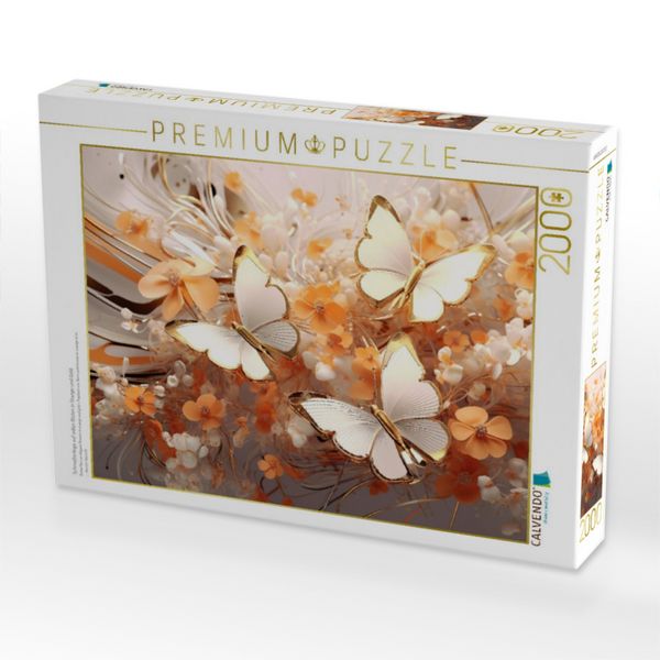 Produktbild: CALVENDO Puzzle Schmetterlinge auf edlen Bl&uuml;ten in Orange und Gold | 2000 Teile Lege-Gr&ouml;&szlig;e 90x67cm Foto-Puzzle f&uuml;r gl&uuml;ckliche Stunden