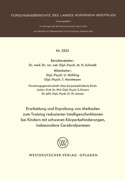 Produktbild: Erarbeitung und Erprobung von Methoden zum Training reduzierter Intelligenzfunktionen bei Kindern mit schweren Körperbehinderungen, insbesondere Cereb