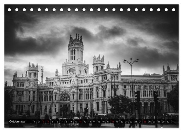 Produktbild: Madrid - Schwarz-Wei&szlig; Impressionen (Tischkalender 2026 DIN A5 quer), CALVENDO Monatskalender
