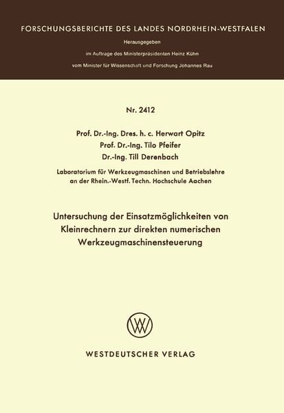 Produktbild: Untersuchung der Einsatzm&ouml;glichkeiten von Kleinrechnern zur direkten numerischen Werkzeugmaschinensteuerung