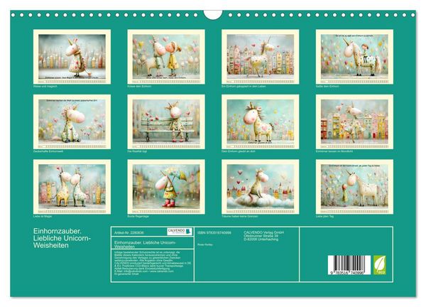 Produktbild: Einhornzauber. Liebliche Unicorn-Weisheiten (Wandkalender 2026 DIN A3 quer), CALVENDO Monatskalender