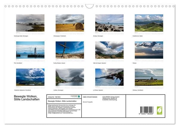 Produktbild: Bewegte Wolken, Stille Landschaften (Wandkalender 2026 DIN A3 quer), CALVENDO Monatskalender