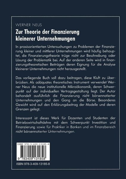 Produktbild: Zur Theorie der Finanzierung kleinerer Unternehmungen