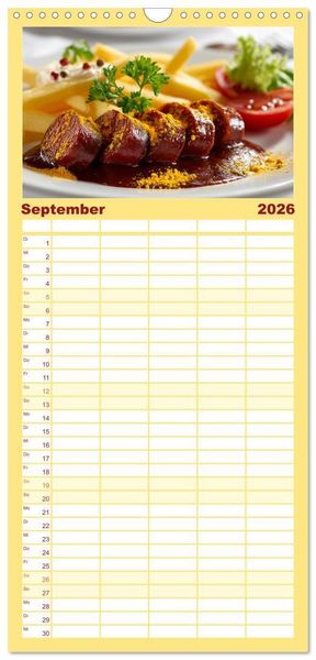 Produktbild: Familienplaner 2026 - Currywurst Kalender - Das Berliner Kultgericht f&uuml;r Fleischliebhaber mit 5 Spalten (Wandkalender, 21 x 45 cm) CALVENDO