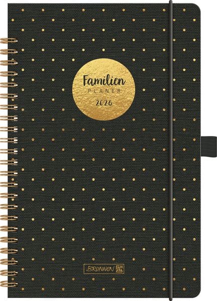 BRUNNEN 1070291016 | Buchkalender Familienplaner 2026 "Gold-Punkte" | A5, Kunststoff