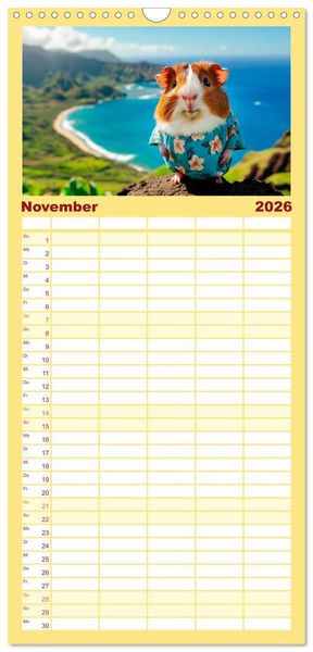 Produktbild: Familienplaner 2026 - Meerschweinchen - Hauptsache Urlaub mit 5 Spalten (Wandkalender, 21 x 45 cm) CALVENDO