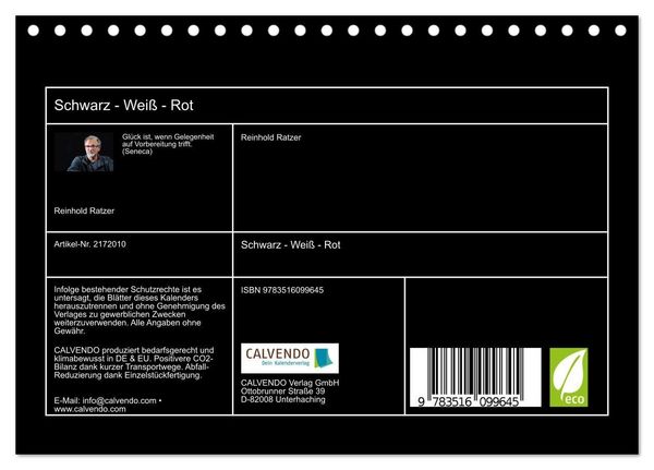 Produktbild: Schwarz - Wei&szlig; - Rot (Tischkalender 2026 DIN A5 quer), CALVENDO Monatskalender