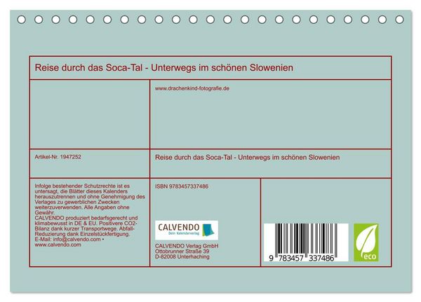 Produktbild: Reise durch das Soca-Tal - Unterwegs im sch&ouml;nen Slowenien (Tischkalender 2026 DIN A5 quer), CALVENDO Monatskalender
