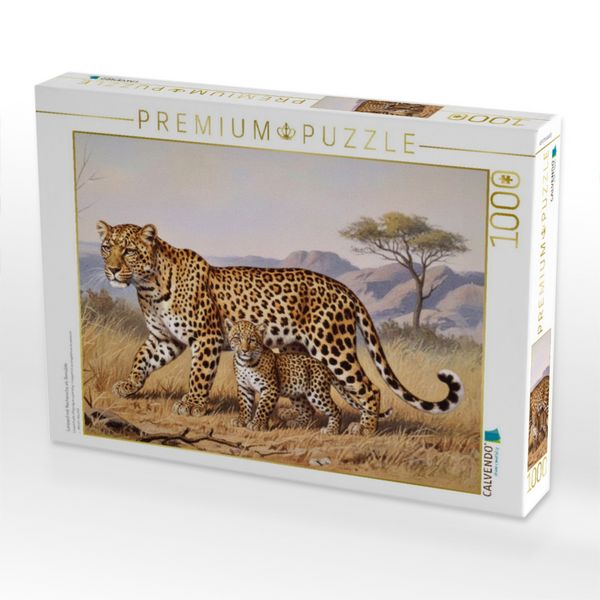 Produktbild: CALVENDO Puzzle Leopard mit Nachwuchs als Gem&auml;lde | 1000 Teile Lege-Gr&ouml;&szlig;e 64x48cm Foto-Puzzle f&uuml;r gl&uuml;ckliche Stunden