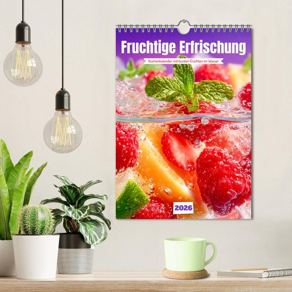 Produktbild: Fruchtige Erfrischung - K&uuml;chenkalender mit bunten Fr&uuml;chten im Wasser (Wandkalender 2026 DIN A4 hoch), CALVENDO Monatskalender