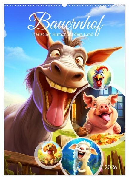 Bauernhof. Tierischer Humor auf dem Land (Wandkalender 2026 DIN A2 hoch), CALVENDO Monatskalender