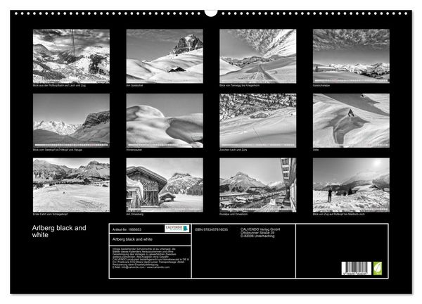 Produktbild: Arlberg black and white (Wandkalender 2026 DIN A2 quer), CALVENDO Monatskalender