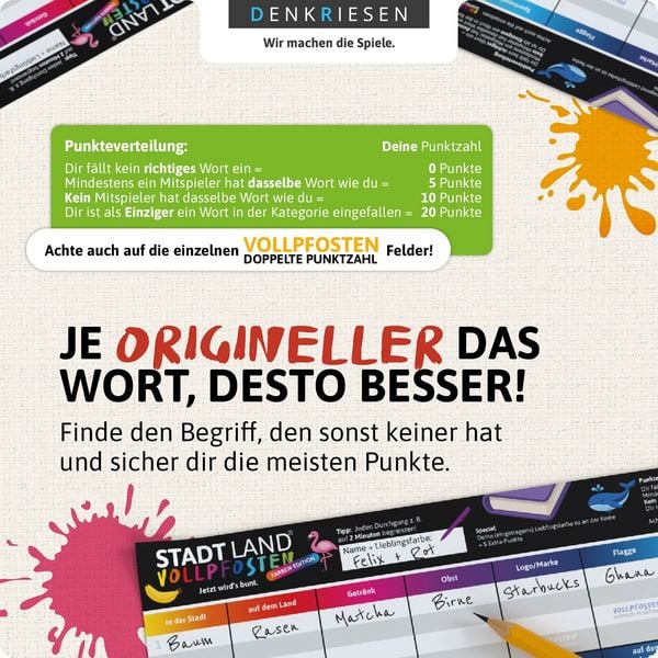 Produktbild: DENKRIESEN - STADT LAND VOLLPFOSTEN&reg; Farben Edition - "Jetzt wird's bunt" | A4 Spielblock