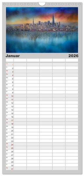 Produktbild: Familienplaner 2026 - Fantasiest&auml;dte mit 5 Spalten (Wandkalender, 21 x 45 cm) CALVENDO